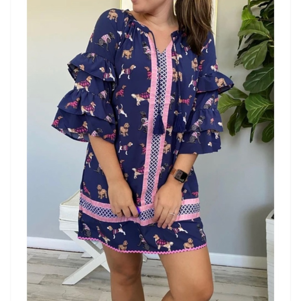 Simply Southern Navy and Pink Ruffle Dress